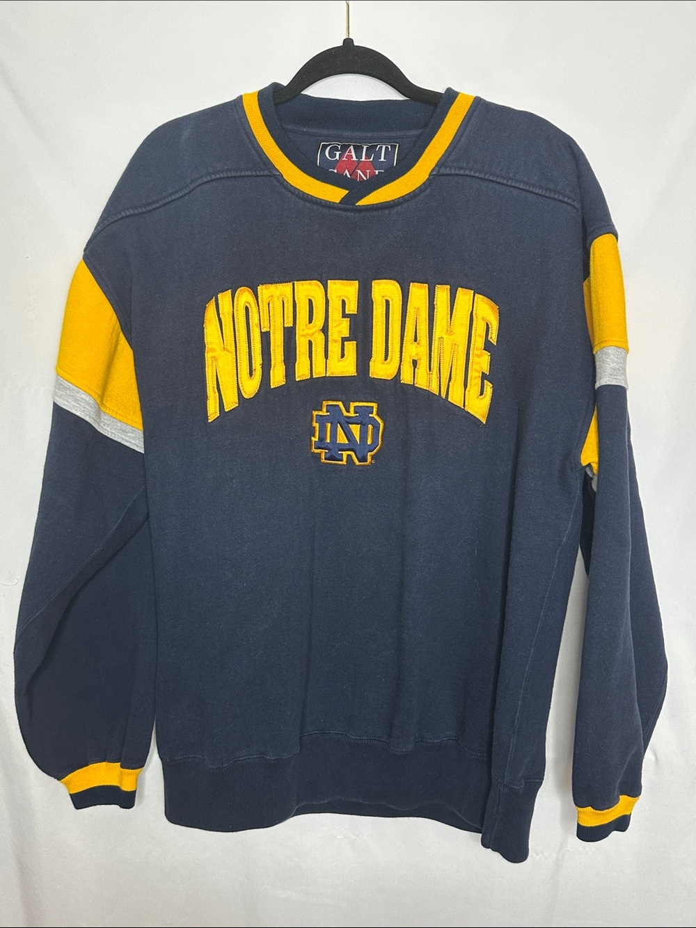 GALT SAND | Vintage Men’s Notre Dame Navy & Gold Pullover Sweatshirt, Size L